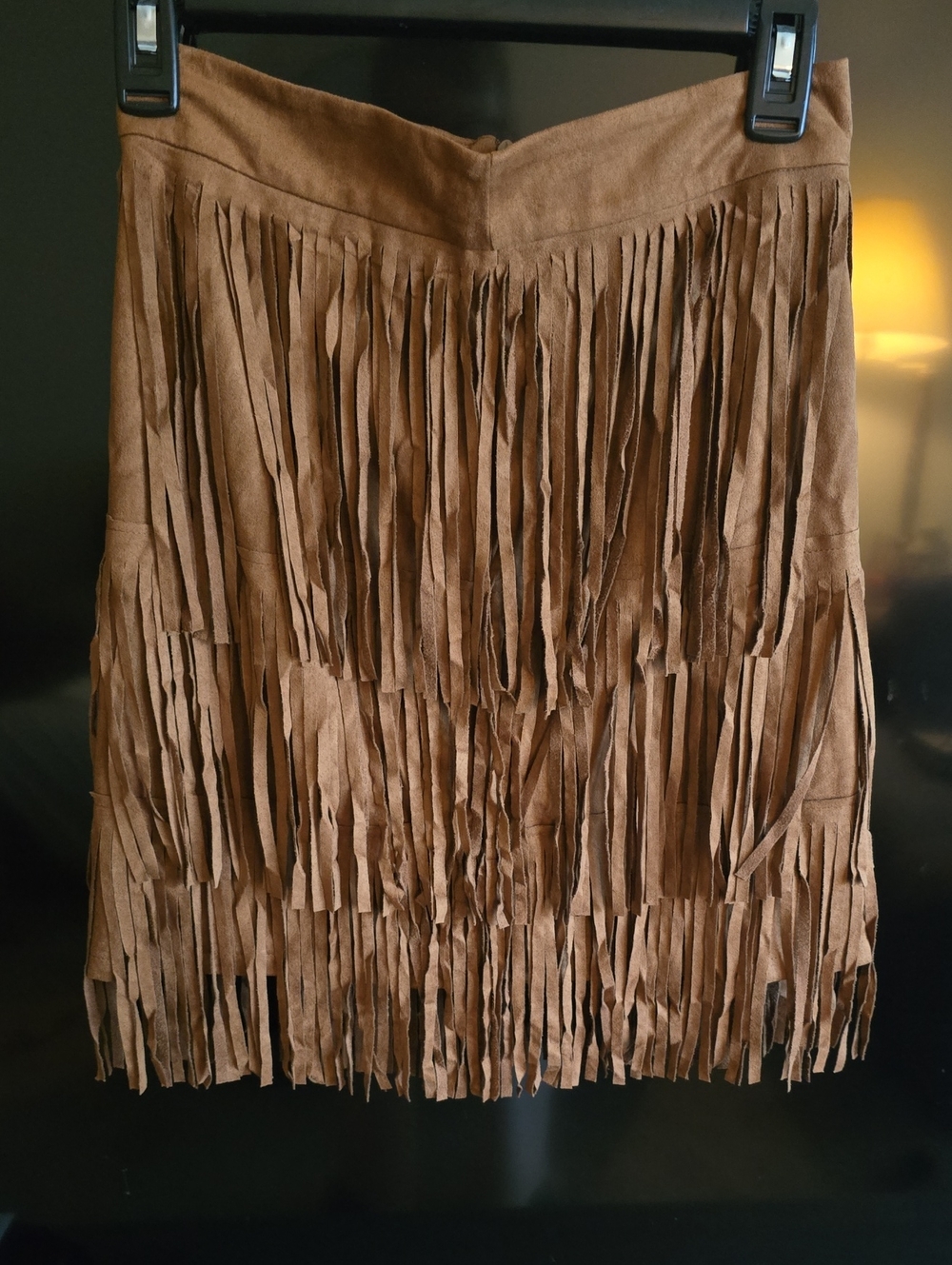 Fringe Suede-Style Brown Mini Skirt